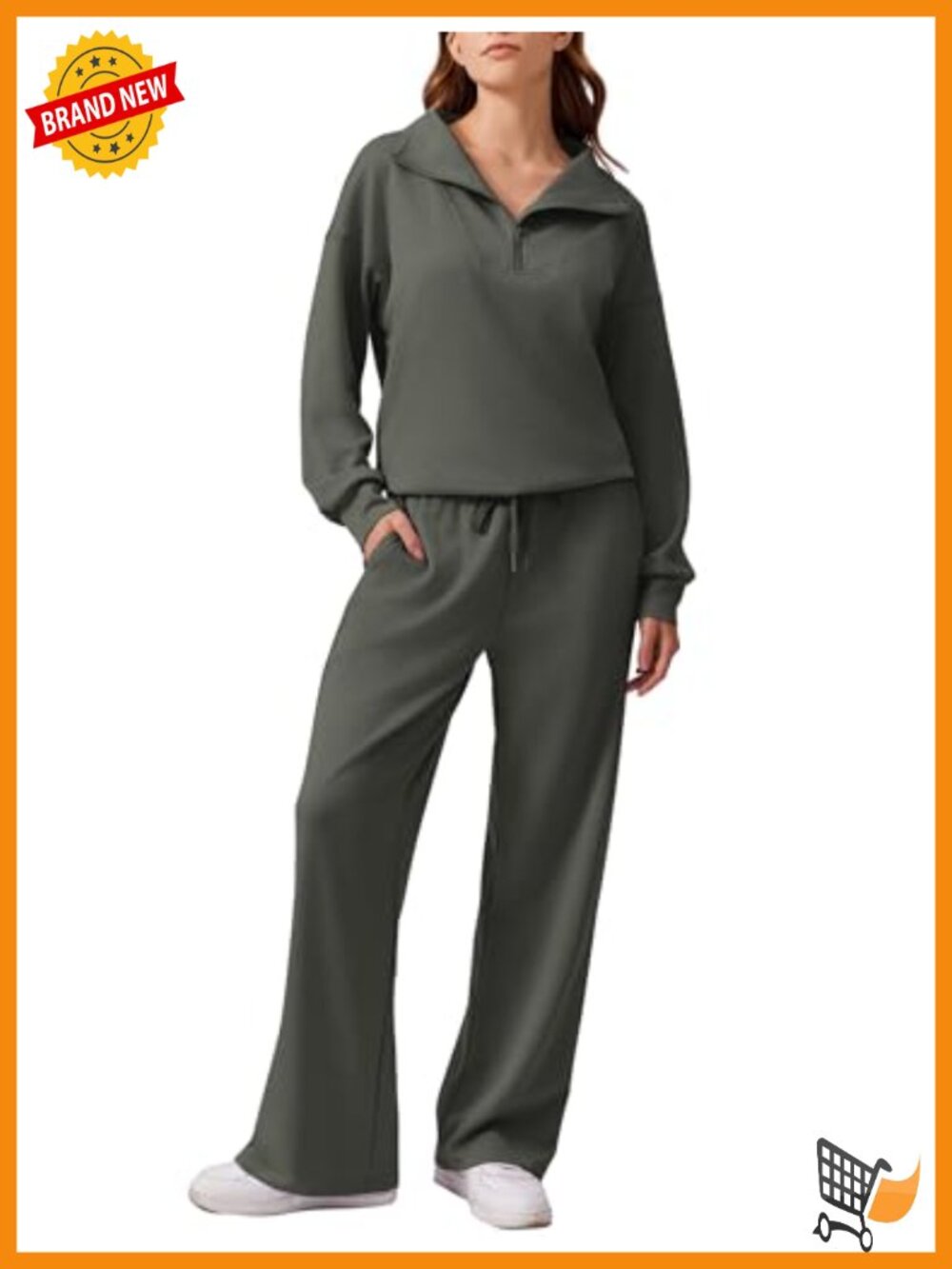 PINSPARK 2 Piece Lounge Sweatsuit Set Half Zip Oversized Sweatshirt Wide Leg
